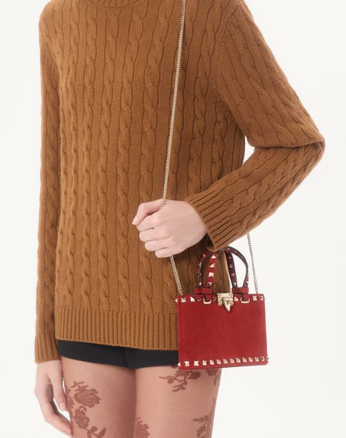 Valentino Garavani - Rockstud Mini Suede Shopping Bag - Red - Woman - Totes