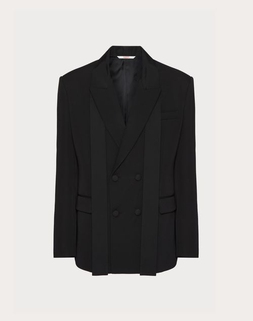 Valentino - Chaqueta De Lana Con Frente Cruzado Y Chal De Faille De Seda En El Cuello - Negro - Hombre - Abrigos Y Blazers