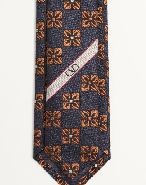 Valentino Garavani - Valentie Silk And Jacquard Tie With Design - Blue/hazelnut - Man - Ties