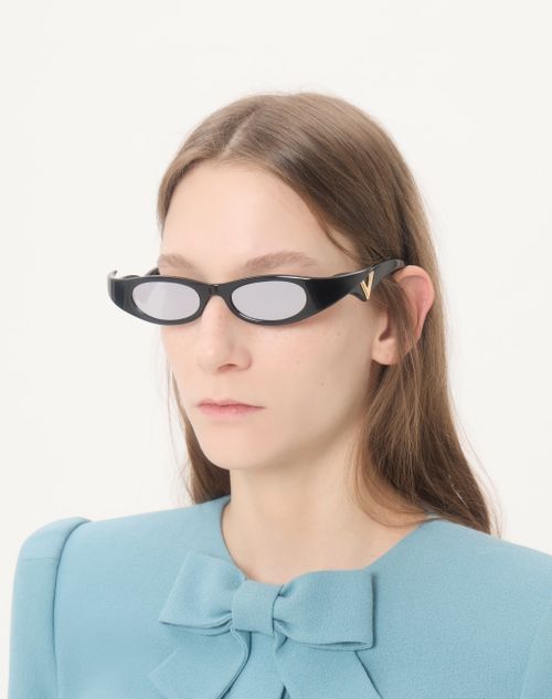 Valentino - Geometrische Acetat-brillen - Schwarz/silber - Unisex - Sonnenbrillen