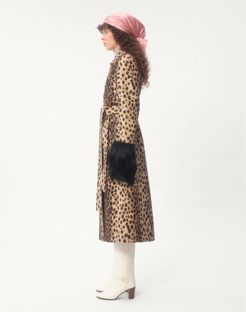 Jaguar Spots Printed Wool Cloth Coat for Woman in Animal