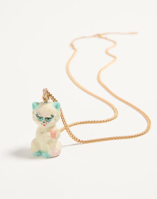 Valentino Garavani - Le Chat De La Maison Necklace In Metal, Nylon And Swarovski® Crystals - Antique Brass - Woman - Jewellery