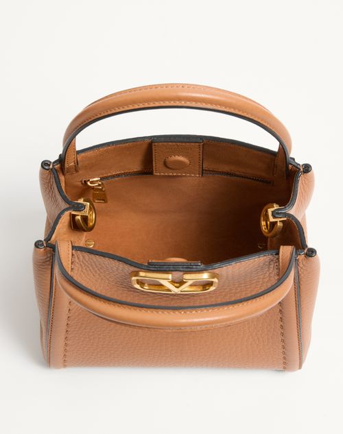 Valentino Garavani - Valentino Garavani Alltime Small Handbag In Grainy Calfskin With Embroidered Ribbon Shoulder Strap - Beige - Woman - Top Handle Bags