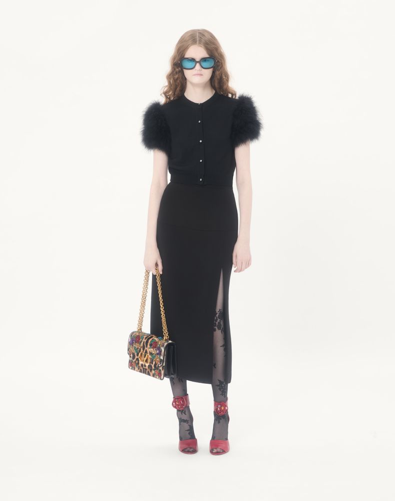 Valentino Wool Knit Cardigan With Feathers Woman Black S