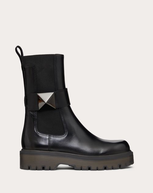 Valentino Garavani - Bota One Stud Tipo Beatle De Cuero De Becerro Con Tacón De 45 mm - Negro - Mujer - Botas