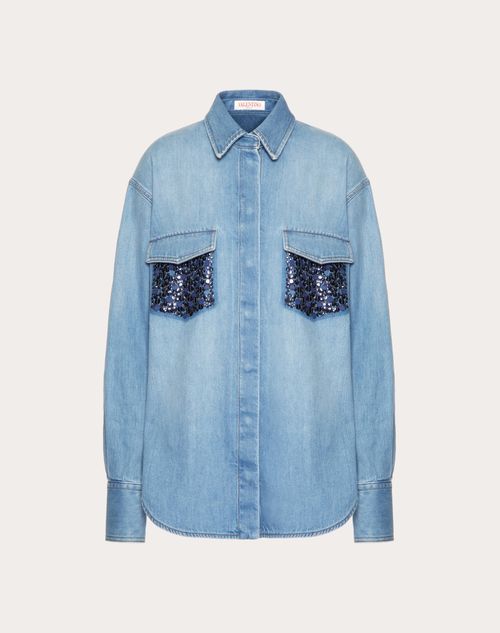 Valentino - Camisa De Mezclilla Con Bordado - Denim - Mujer - Denim