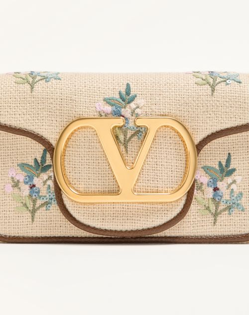 Valentino Garavani - Valentino Garavani Locò Small Linen Shoulder Bag With Embroidery - Natural/multicolor - Woman - Loco - Bags