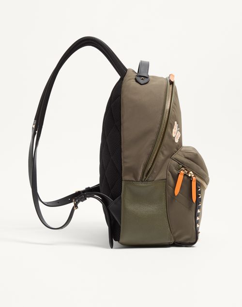 Valentino Garavani - Rockstud Backpack In Technical Fabric - Military Green - Man - Backpacks