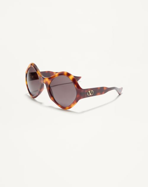 Valentino - Round Acetate Eyewear - Havana/grey - Unisex - Eyewear