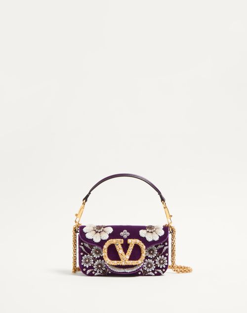Valentino Garavani - Valentino Garavani Locò Small Embroidered Shoulder Bag With Jewel Logo - Purple - Woman - Mini Bags