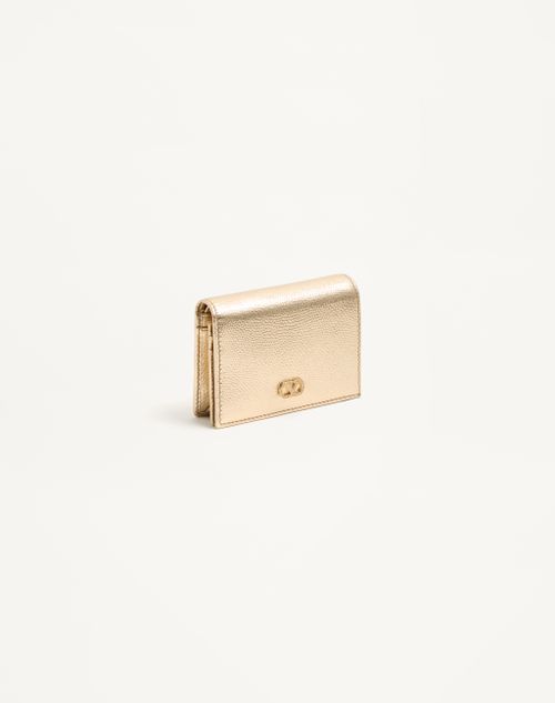 Valentino Garavani - Vlogo Signature Wallet In Laminated Grainy Calfskin With Jewel Logo - Gold/crystal - Woman - Wallets And Small Leather Goods