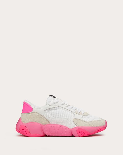 Valentino Garavani - Valentino Garavani Bubbleback Mesh And Suede Sneaker - White/ice/neon Pink - Man - Man Shoes Sale