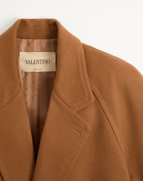 Valentino - Valentino Light Wool Drap Coat With Belt - Tan - Man - Coats And Blazers