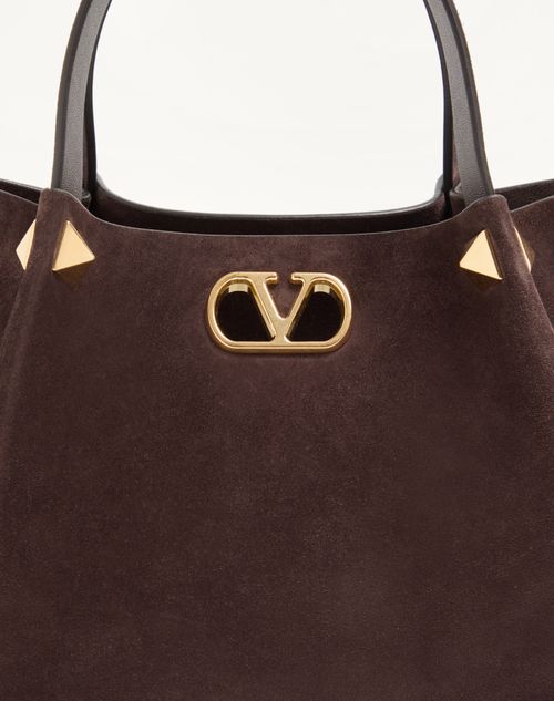 Valentino Garavani - Bolso De Compras Pequeño De Gamuza Suave Valentino Garavani - Ébano - Mujer - Bolsos Shopping
