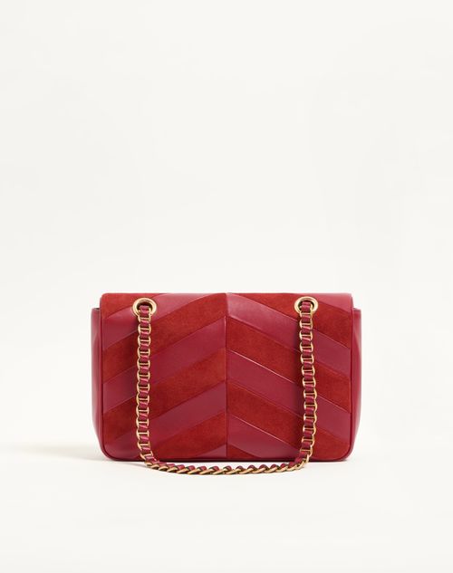 Valentino Garavani - Valentino Garavani Djuna Medium Chain Bag In Suede And Nappa With Chevron Pattern - Red - Woman - Shoulder Bags