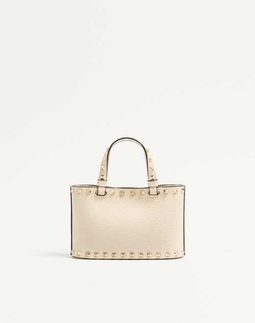 Valentino Garavani - Rockstud Mini Shopping Bag In Grainy Calfskin - Light Ivory - Woman - Totes