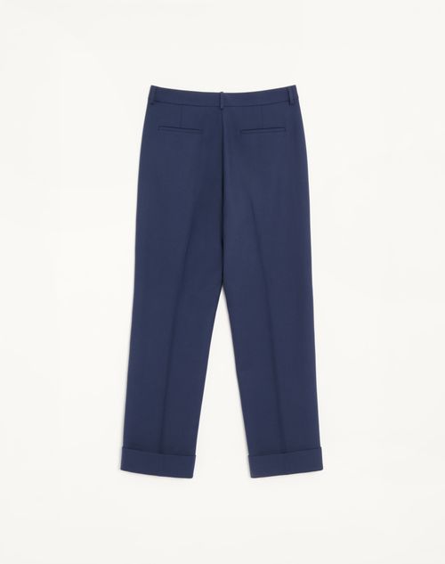 Valentino - Pantalone In Gabardina Di Lana Con Risvolto - Blu - Uomo - Pantaloni E Shorts