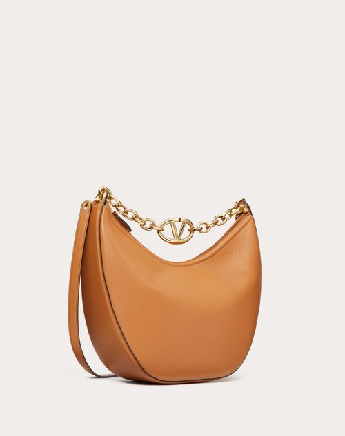 Valentino Garavani - Vlogo Moon Medium Grainy Calfskin Hobo Bag With Chain - Almond - Woman - Shoulder Bags