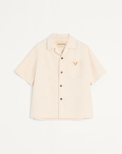 Valentino - Valentino Denim Bowling Shirt With Vgold - Ivory - Man - Denim