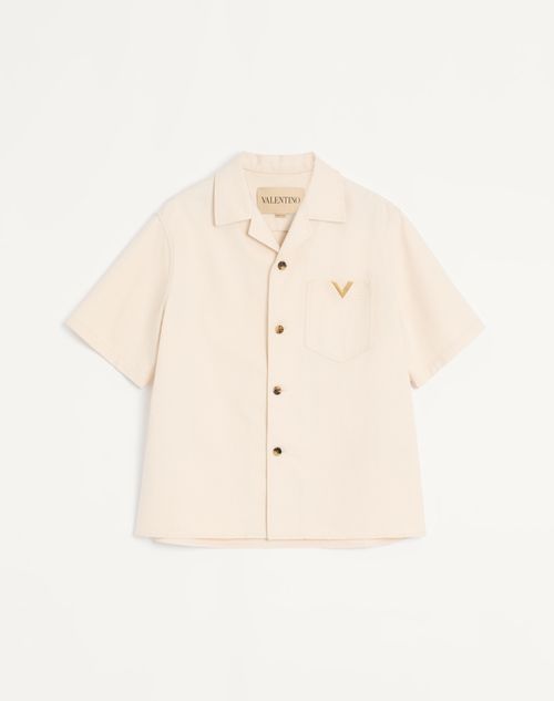 Valentino - Valentino Denim Bowling Shirt With Vgold - Ivory - Man - Denim