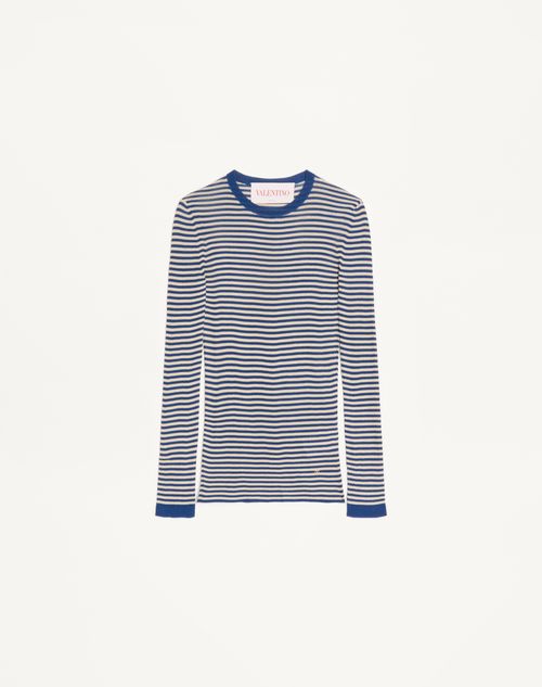 Valentino - Silk Jumper - Blue/ivory - Woman - Knitwear
