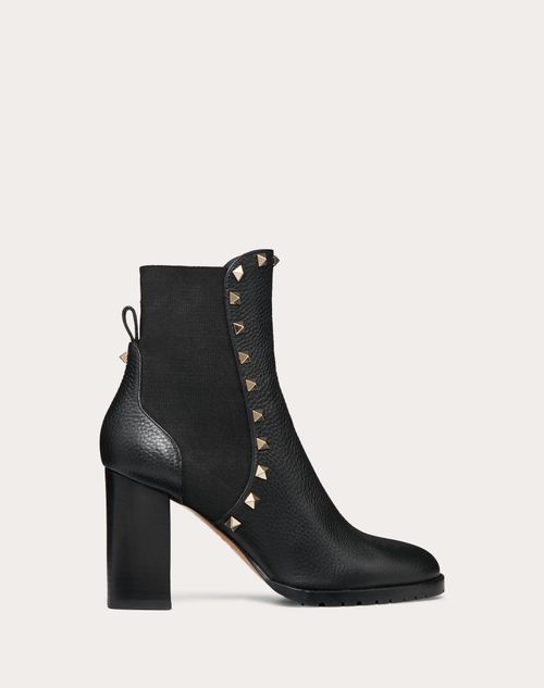 Valentino Garavani - Rockstud Grainy Calfskin Ankle Boot 80 Mm - Black - Woman - Boots&booties - Shoes