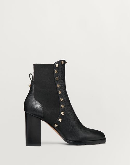 Valentino Garavani - Rockstud Grainy Calfskin Ankle Boot 80 Mm - Black - Woman - Boots