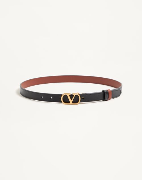 Valentino Garavani - Vlogo Signature Reversible Shiny Calfskin Belt - 20mm / 1.2 In. - Black/deep Caramel - Woman - Belts