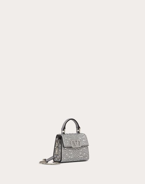 Valentino Garavani - Micro Vsling Embroidered Handbag - Grey/crystal - Woman - Top Handle Bags