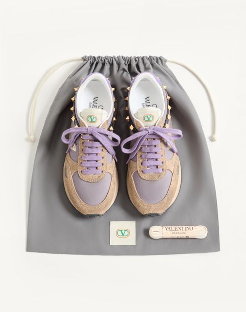 Valentino Garavani - Stud Up Sneaker In Split Leather And Nylon With Butterfly Embroidery - Lilac/multicolor - Man - Sneakers