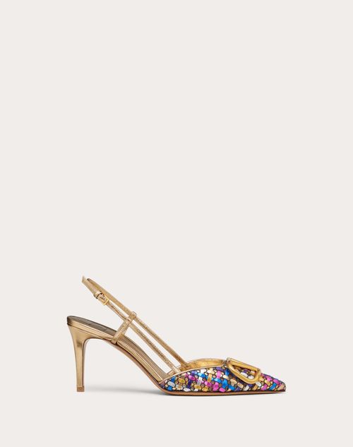 Valentino Garavani - Zapatos De Tejido De Cuero Napa Metalizado Con Correa Trasera, El Vlogo Signature Y Tacón De 80 mm - Dorado/multicolor - Mujer - Salones