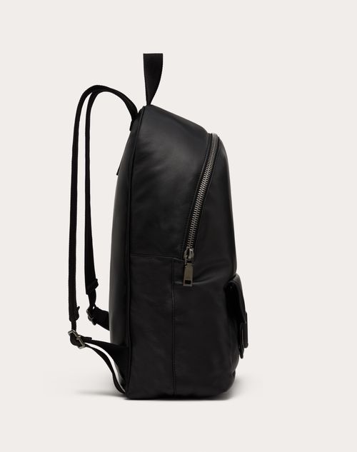 Black calfskin and black nylon intensuive backpack with red detailing