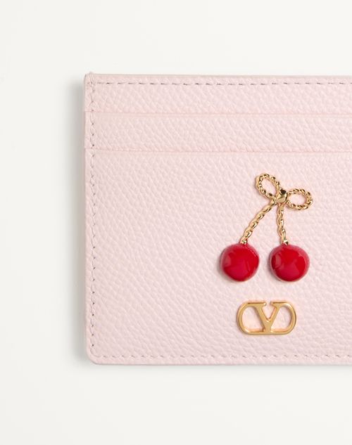 Valentino Garavani - Cherryfic Cardholder In Grainy Calfskin - Rose Quartz - Woman - Wallets & Cardcases - Accessories