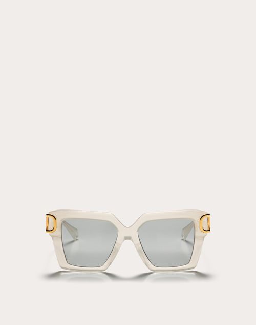 Valentino - I - Squared Acetate Vlogo Frame - Ivory/silver - Woman - Accessories