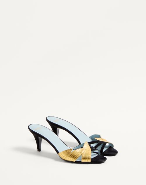 パンプス Valentino Garavani Foliefoliage Leather Foliefoliage Suede Slide Sandal 65mm for Woman in Black/gold