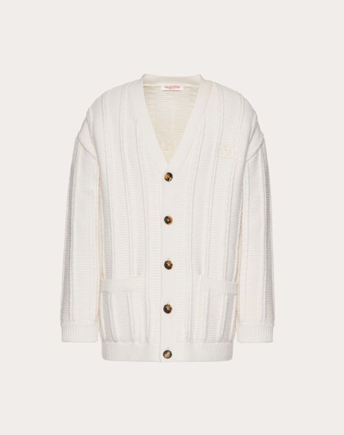 Valentino - Wool Cardigan With Valentino Patch - Ivory - Man - Knitwear