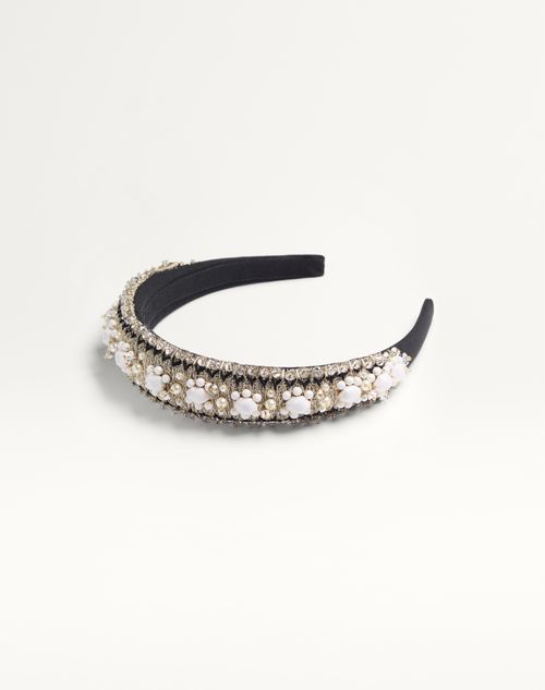 Valentino Garavani - Valentino Wool And Silk Headband With Embroidery - Black/white - Woman - Hair Accessories