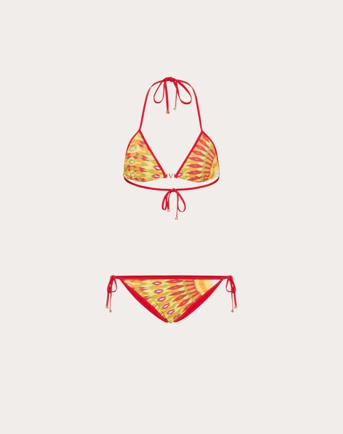 Valentino - Lycra Bikini With Round Rain Print - Orange/multicolor - Woman - Beachwear