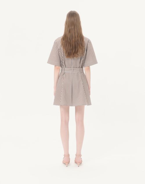 Valentino - Vestido Corto De Algodón Vichy - Chocolate/marfil - Mujer - Vestidos