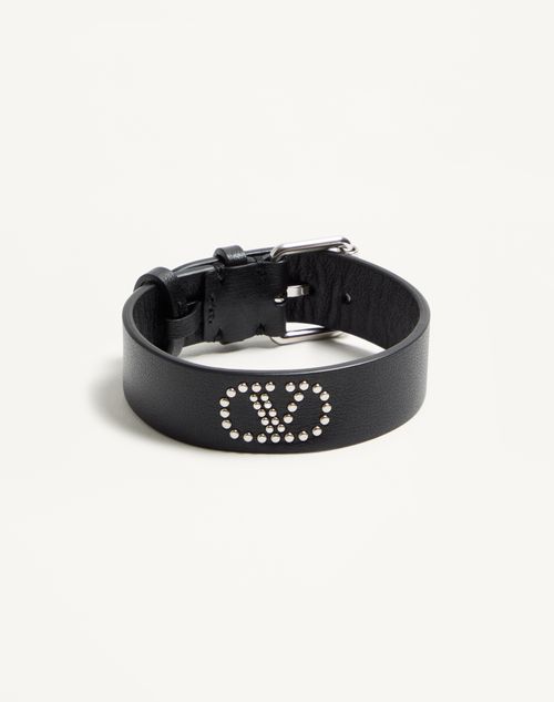 Valentino Garavani - Valentino Garavani Vlogo Signature Leather And Metal Bracelet - Black - Man - Jewelry