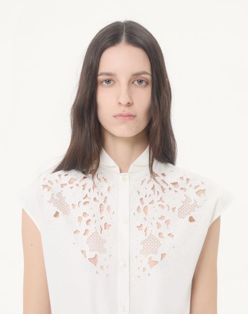 Valentino - Camicia In Popeline Ricamata - Bianco - Donna - Camicie E Top