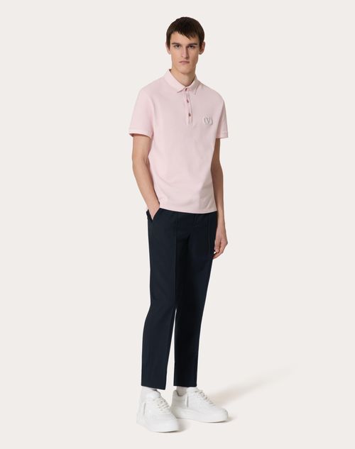 Valentino - Cotton Piqué Polo Shirt With Vlogo Signature Patch - Grey Rose - Man - T-shirts And Sweatshirts