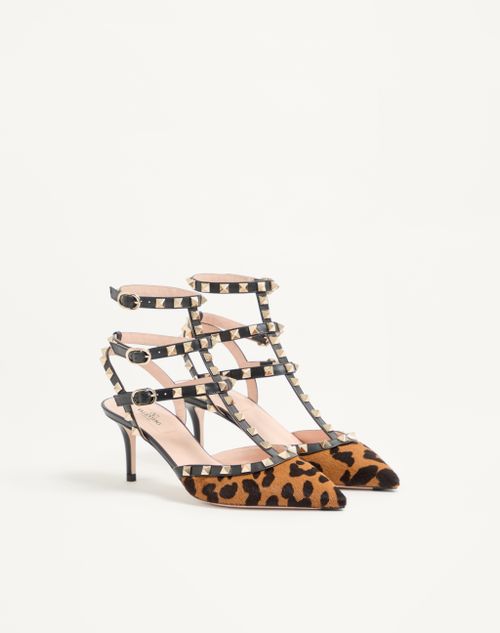 Valentino Garavani - Rockstud Pumps With Straps In Pony-effect Calfskin 65mm
 - Animal Print - Woman - Shoes