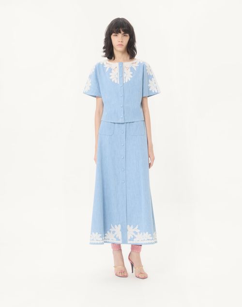 Valentino - Embroidered Denim Midi Skirt - Denim - Woman - Denim