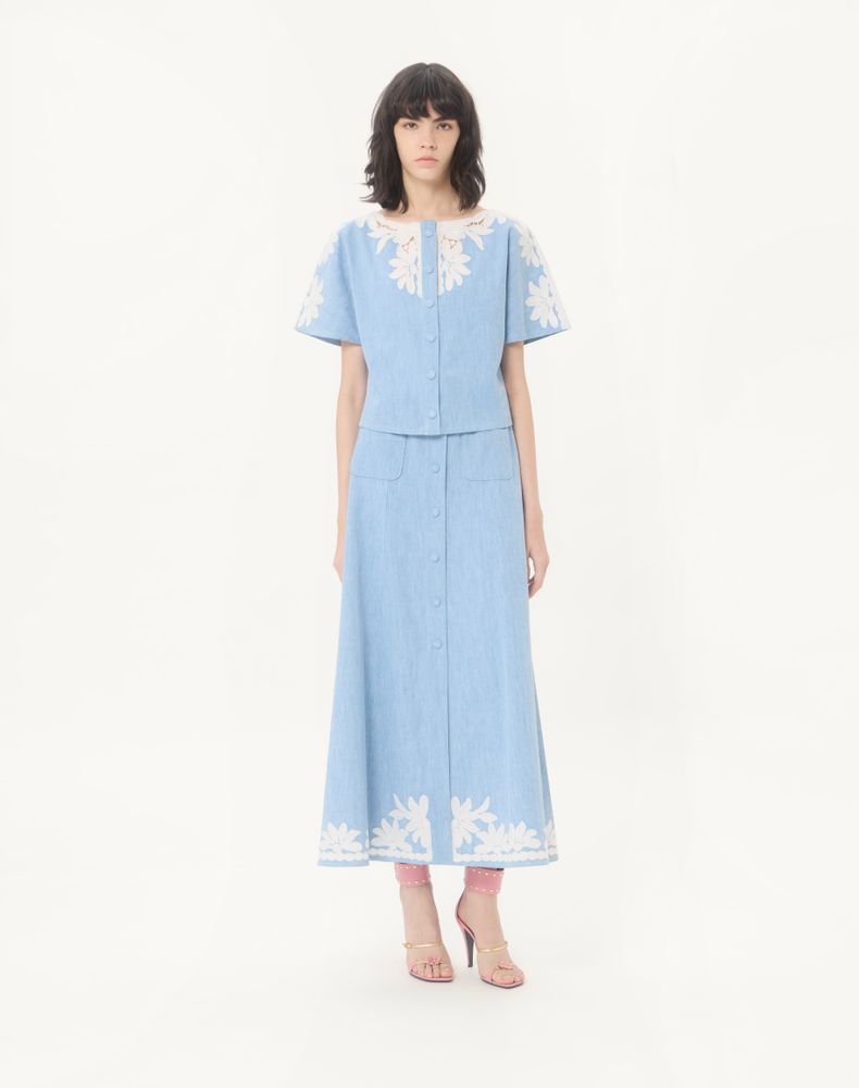 Valentino Embroidered Denim Midi Skirt Woman Denim 42