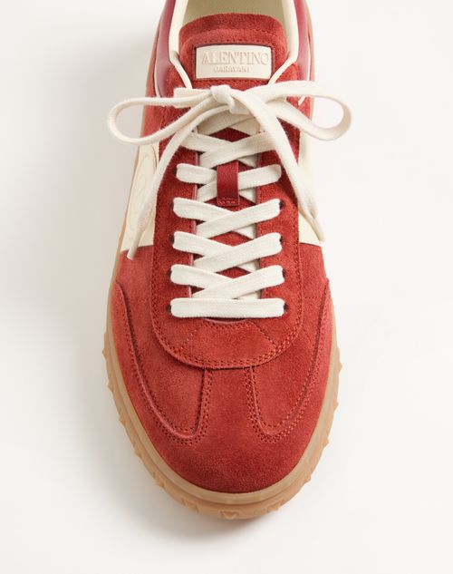 Valentino Garavani - Upvillage Low Top Trainer In Split Leather And Calfskin Nappa Leather - Red/ivory - Man - Trainers