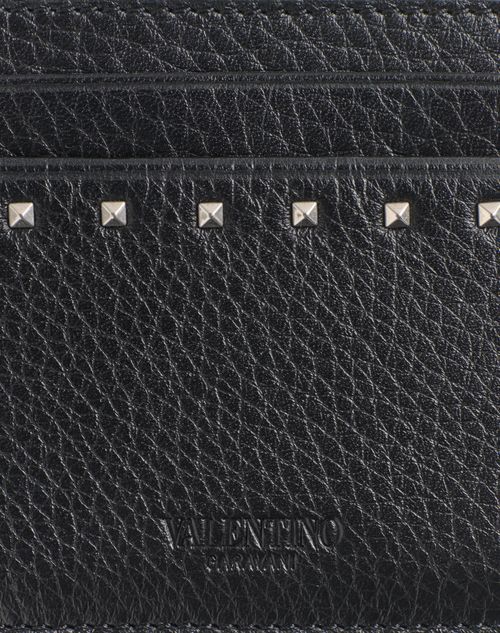 Valentino Garavani - Tarjetero Rockstud De Piel De Becerro Granulada - Negro - Hombre - Wallets & Cardcases - M Accessories