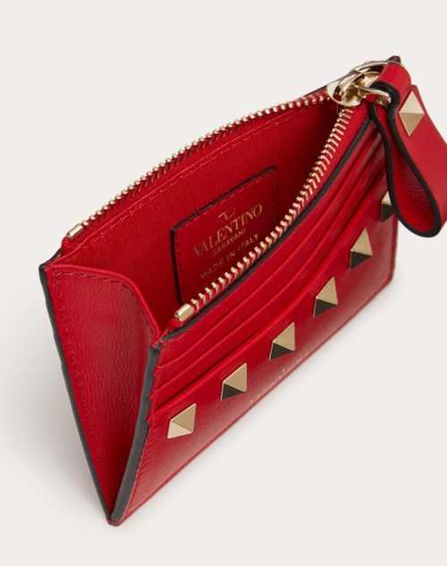 Valentino Garavani Rockstud Pet Customizable Zip Wallet for Woman in Red V./ poudre