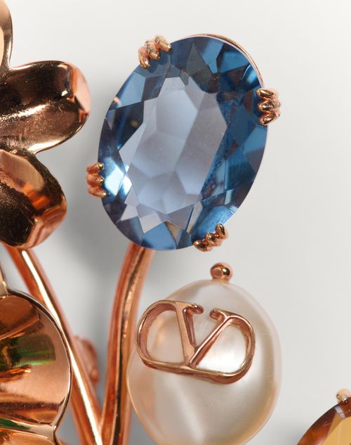 Valentino Garavani - Valentino Garavani Papier Floral Brooch In Metal, Beads And Swarovski® Crystals - Rose Gold - Man - Jewelry