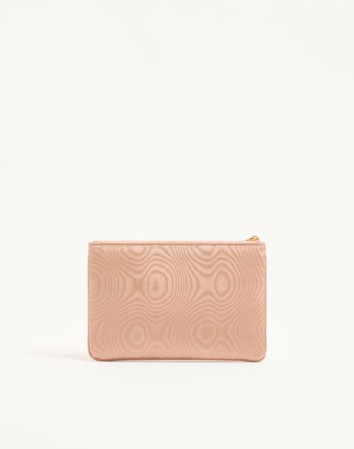 Valentino Garavani - Vlogo Signature Clutch In Moiré Fabric With Jewel Logo. - Pink/crystal - Woman - Clutches